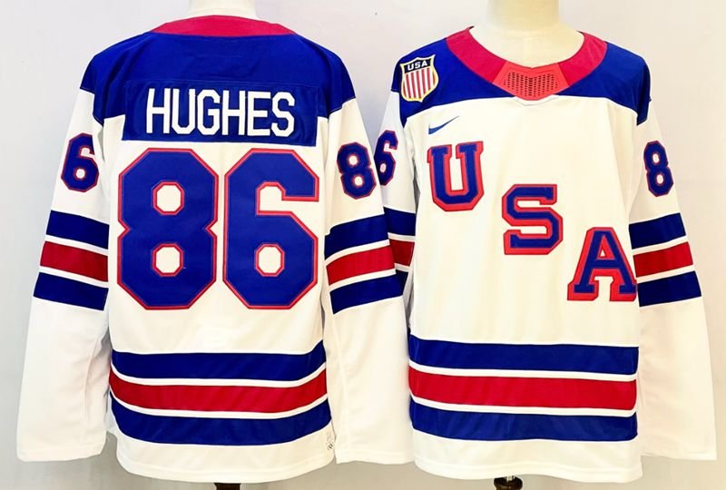 Team USA #86 Jack Hughes 2026 Winter Olympics Jersey White